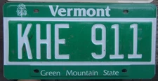 VERMONT Green Mountain  License Plate KHE 911 -Rescue Emergency Porsche 9-1-1
