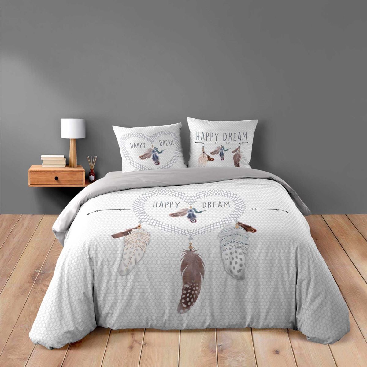 Parure de lit 240x220cm Happy Dream gris pour transformer votre chambre en cocon de douceur