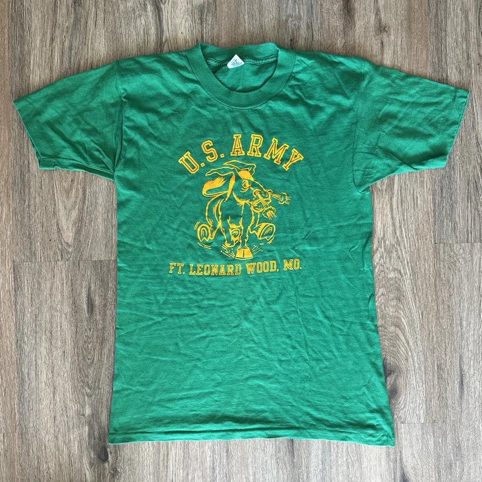 Camiseta De Colección Años 80 Ejército de Estados Unidos Campamento Fort Leonard Madera Puntada Única Doble Cara Med Foto 4 de 4