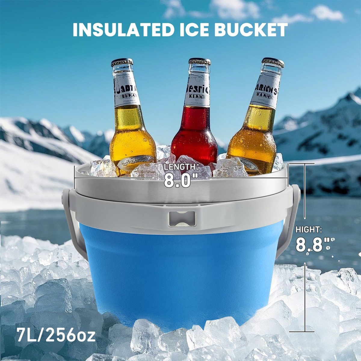 COKTIK 7L Vacuum Insulated Ice Bucket with Lid, Scoop, Tongs