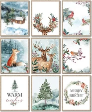 AnyDesign 9Pcs Christmas Wall Art Prints Watercolor Woodland Posters... 