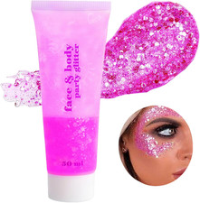Hot Pink Face Body Glitter Gel,Singer Concerts Hot Pink Face Paint Makeup,Hologr