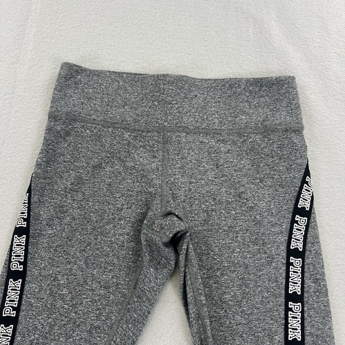 PINK Victoria’s Secret Cozy Leggings Small Gray Logo Side Stripe Stretch Lounge - Picture 2 of 13