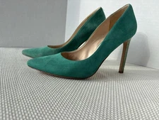 Nine West Green Suede Leather High Heels Size 7.5 Pointed Toe 