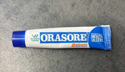 Orasore Gel 12g schnelle Linderung Mundgeschwür 2 Minuten BRANDNEU OHNE BOX
