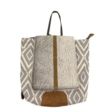 Myra Grizzle Cowhide Upcycled Canvas Chevron Backpack Leather Accents