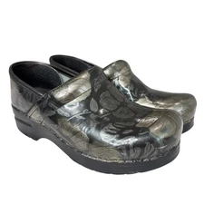Dansko Clog Nursing Shoe Sz 38 US 7.5 /  8 Floral Black Patent Leather Slip-On