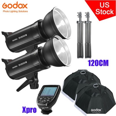 2X Godox SK300II-V Studio Strobe Flash+Xpro Trigger+120cm Softbox+2m Stand kit