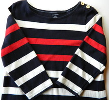 Lands End Cotton Knit Shift Dress Womens L 14-16 Nautical Striped 3/4 Sleeve