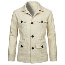 Chaqueta de safari informal de lino ajustada para hombre abrigo de caza con bolsillos británica 2027