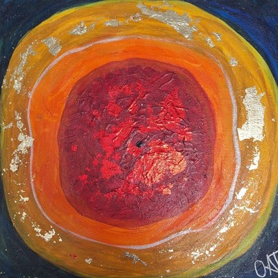 Cellular Healing Painting Primary Color & Gold Energy Art, Bindi Quantum Art