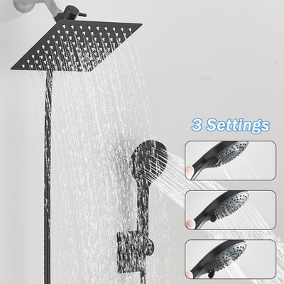 #ad 8#x27;#x27;Black High Pressure Rainfall Shower Head Combo with 3 Settings Handheld Spray $19.99