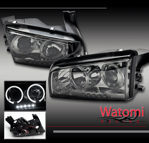 FOR 06-10 CHARGER HALO LED PROJECTOR HEADLIGHTS SMOKE DAYTONA R/T SE SRT8 SXT