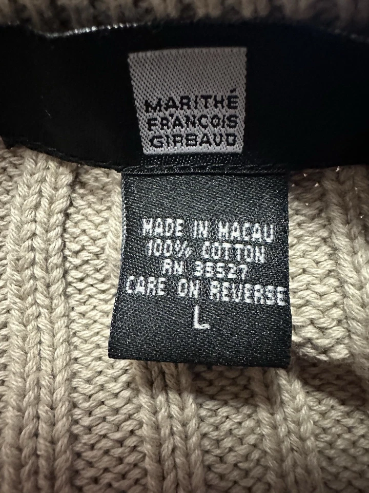 Suéter Vintage Marithe Francois Girbaud Para Hombres Grande Beige Acanalado Pullover Y2K Foto 3 de 4