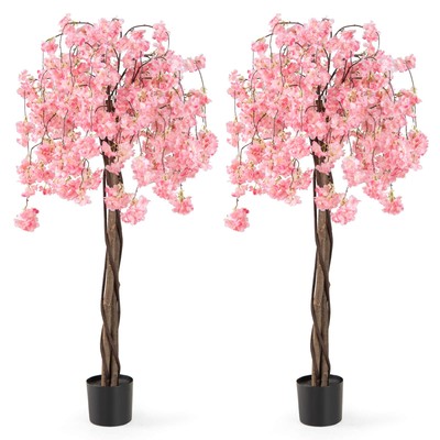 2 Pack 5.5 FT Tall Artificial Cherry Blossom Tree w/Pink Flowers Decoration