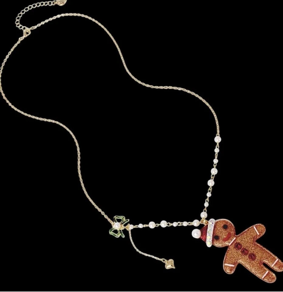 Collar Betsey Johnson Pan de Jengibre Hombre Brillo Vacaciones Colgante Estrás Nuevo Foto 4 de 4