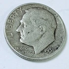 1951 Roosevelt Silver Dime, 90% Silver, Circulated Coin Free Shipping #8782