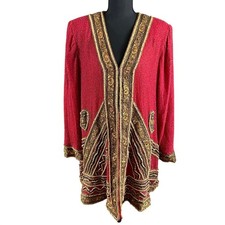 Vtg 100 Silk Neiman Marcus Judith Ann Creations Red Beaded Evening Jacket Large