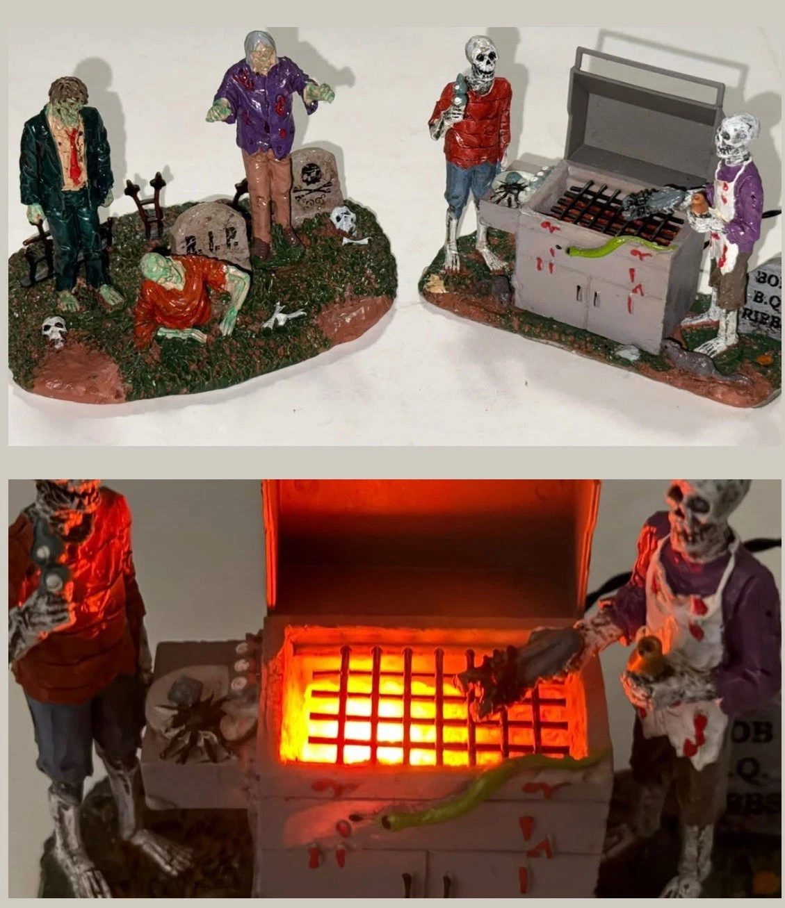 LEMAX HALLOWEEN SPOOKY TOWN GORY GRILLING (light up) & GRAVEYARD ZOMBIES *LOT