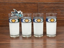Juego de vasos de vidrio Noritake Kachina 16 oz de alto diseño azteca Santa Fe esmerilado usado