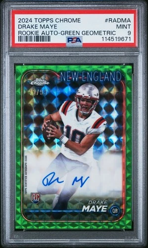 2024 TOPPS CHROME RC AUTOS VARIATIONS GREEN GEOMETRIC DRAKE MAYE 12/99 PSA 9