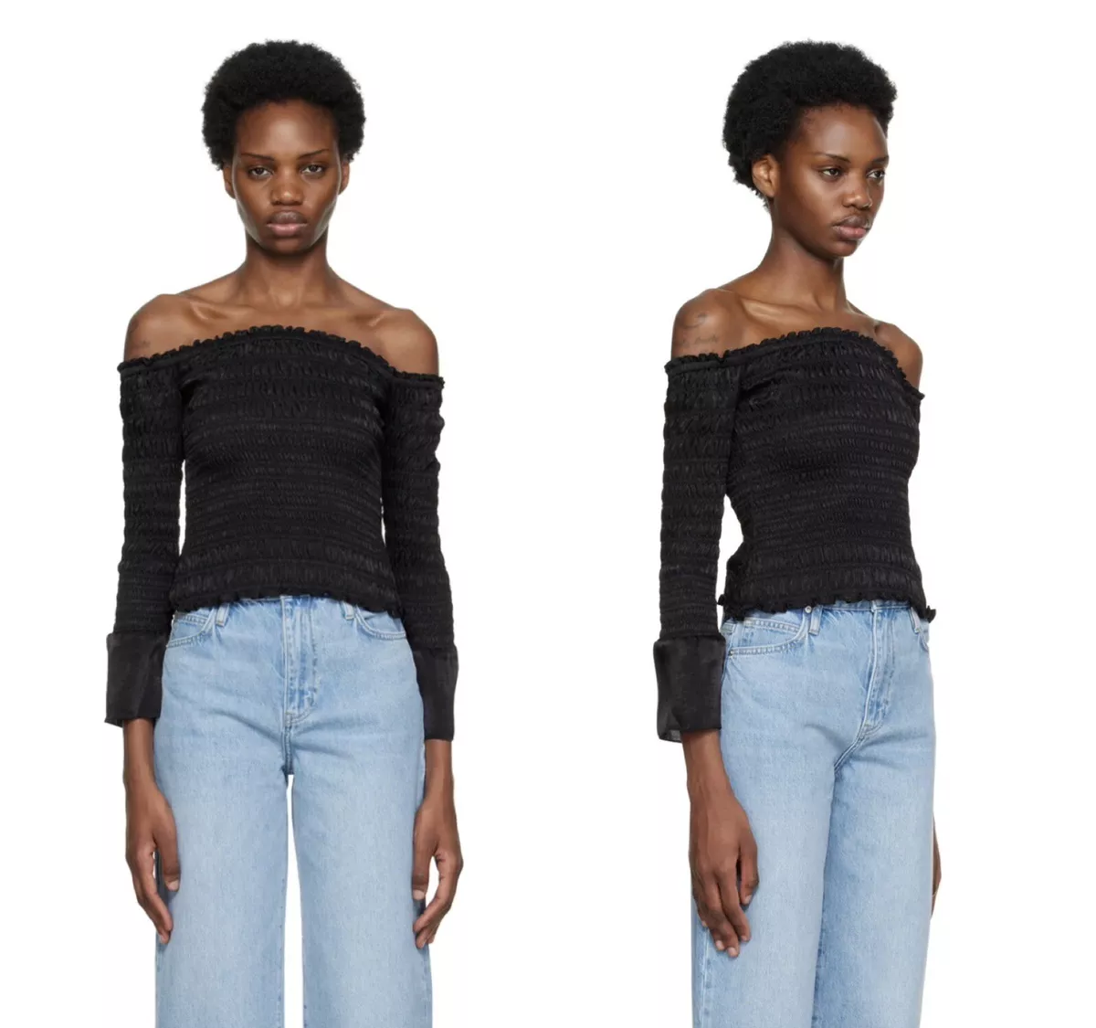 NWOT 388 FRAME Smocked Off The Shoulder Top in Black Size M eBay