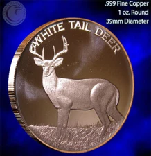 "White Tail Deer" 1 oz .999 Copper Round Part of the Wildlife Series