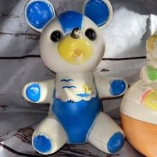 Lot of Vintage Baby Squeak Toys. Bear, Baby and Chime Clown