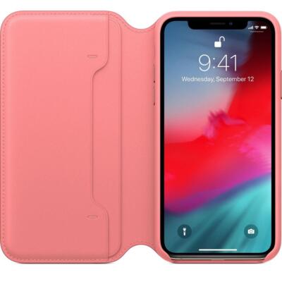 Original / Original Apple iPhone XS Leder Folio Case Hülle - Peony Pink - Neu