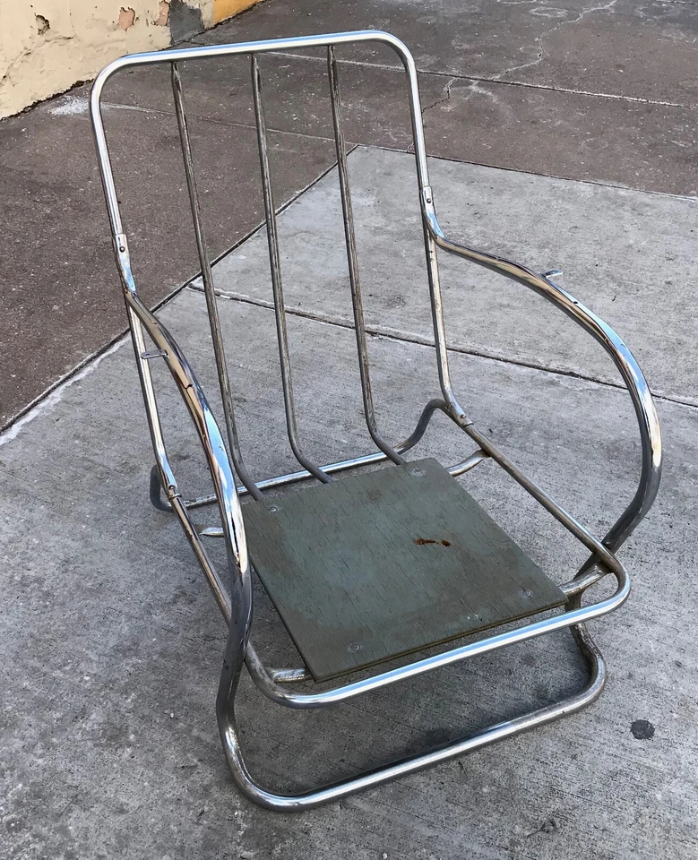 Kem Weber Lloyd Art Deco Machine Age Chrome Metal Arm Chair - Image 2 of 4