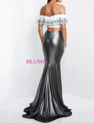BLUSH PROM Sz 0 Metallic Gunmetal/White 2-piece PROM PAGEANT FORMAL DRESS  11558 | eBay