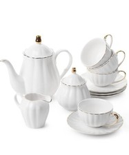 Classic tea set, 14 pcs White, Porcelain, NIB gift set Gold Creamer Sugar Set