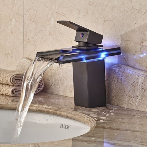 Grifo montado en cascada de vidrio LED negro lavabo lavabo plataforma de baño - Imagen 4 de 7