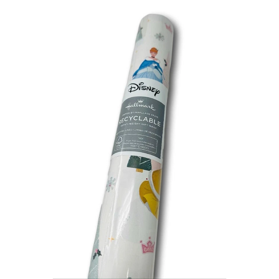 Hallmark Wrapping Paper Christmas Disney Princesses White 30 sq ft Roll Holiday - Image 2 of 2