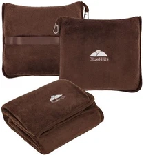 BlueHills Premium Soft Large Travel Blanket Pillow Airplane Blanket - Brown
