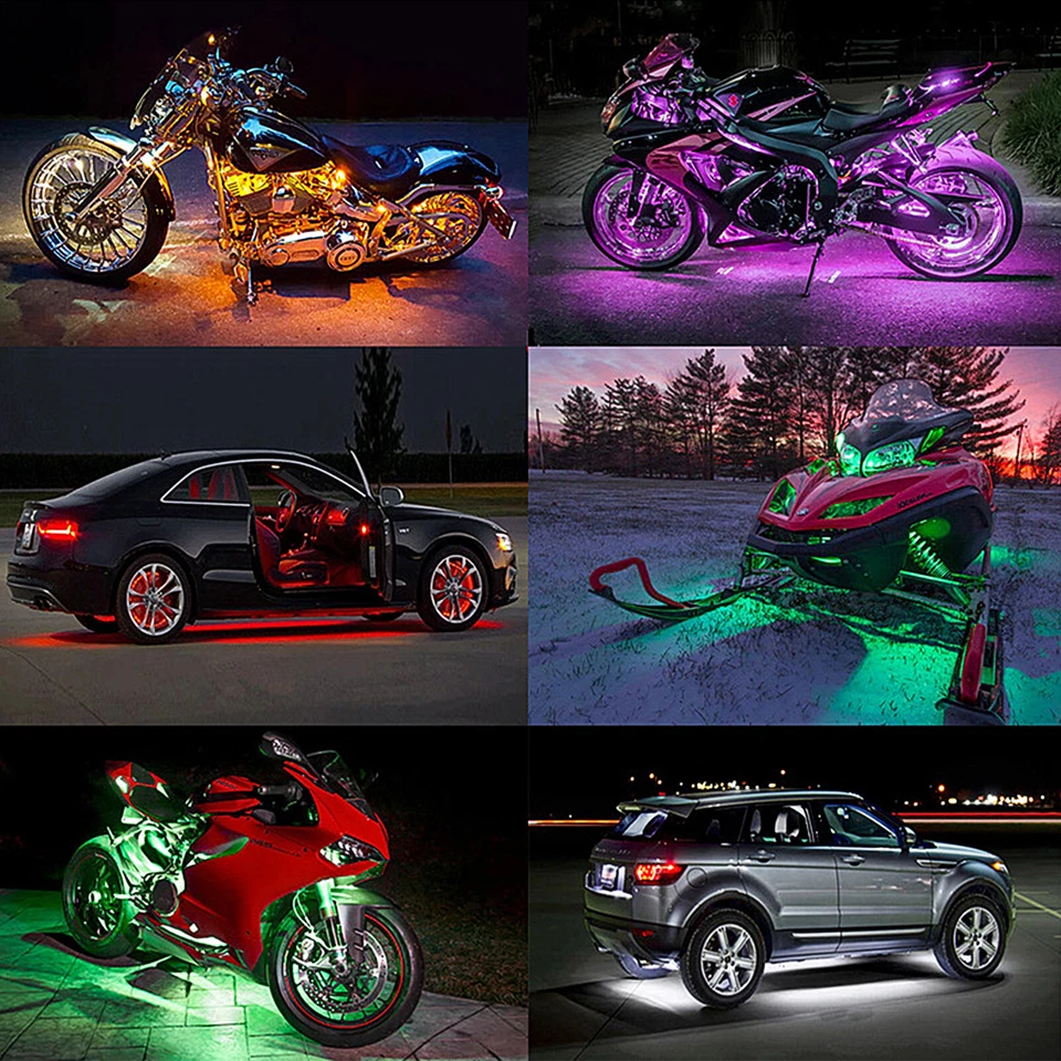 12 PIEZAS RGB Bluetooth Motocicleta Coche Luz LED Acento Brillo Tira Neón Control APP Foto 4 de 4