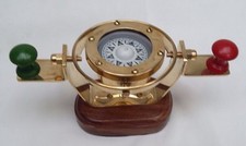 Nautical Marine Gimballed ship solid Brass Bridge compass on wooden Stand - Gift