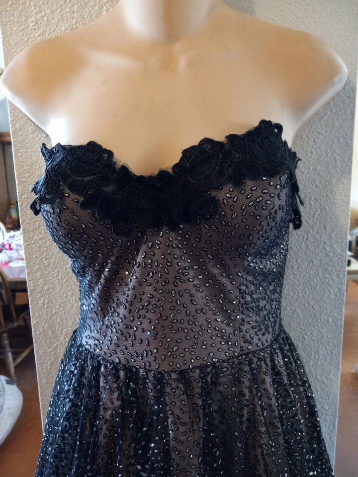 CITY TRIÁNGULOS NEGRO FALDA COMPLETA LENTEJUELAS BRILLANTES SIN TIRANTES VESTIDO FORMAL FIESTA PROM Foto 3 de 4