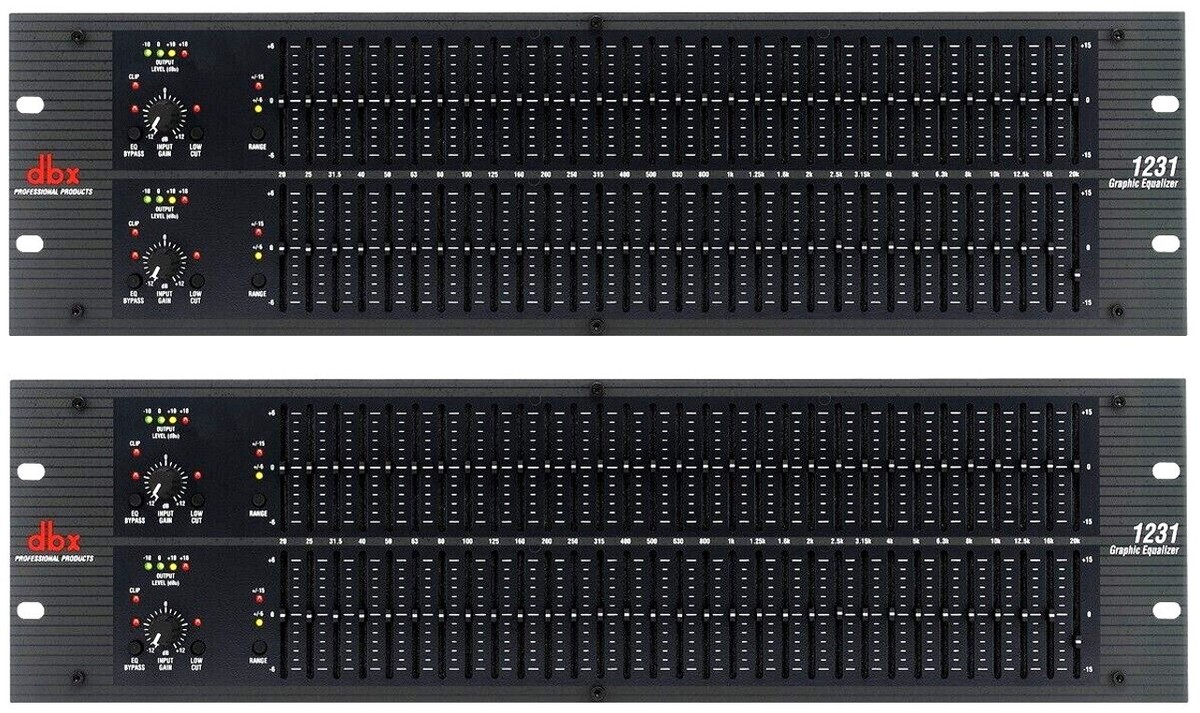2x dbx 1231 Dual 31-band Graphic Equalizer boost/cut ranges of ±6 
