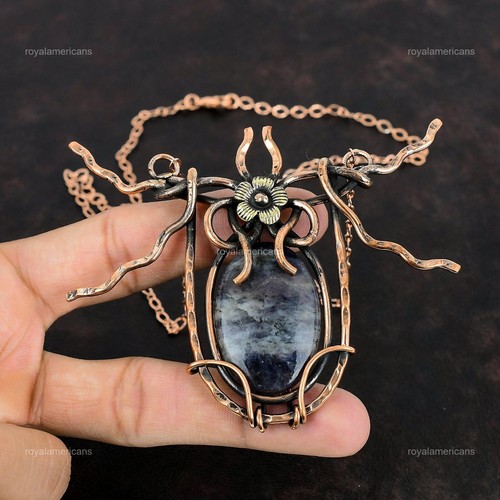 Mothers day Deal Iolite Sunstone Stone Wire Wrapped Flower Chain Necklace Copper - Picture 4 of 7