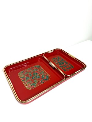 New MCM Set of 3 Lacquer Christmas Red Serving Trays Made in Japan