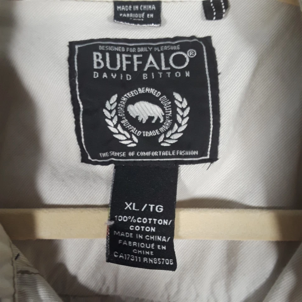 Camisa Buffalo David Bitton Para Hombre Extra Grande Abotonada Manga Larga Beige Sólida Foto 3 de 4