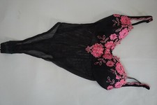 Vintage Victoria Secret Black Pink Teddy Lace String M Thong Lingerie 34 C Sheer