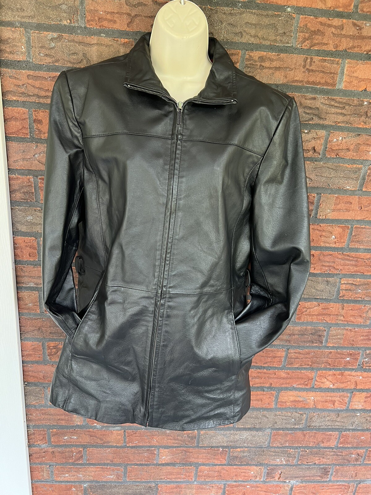 Authentic Leather Jacket Large Full Zip Pocket Co… - image 10