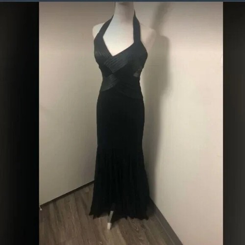 Vintage 2000s Cache Banded Criss Cross Halter Cascade Dress