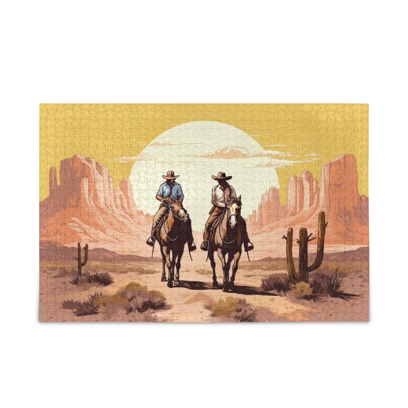 xigua Western Cowboy Puzzle 500 Pieces - Wooden Jigsaw Puzzles for Family Gam...