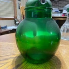 Vintage Anchor Hocking Forest Green Glass Ball Pitcher with Ice Lip