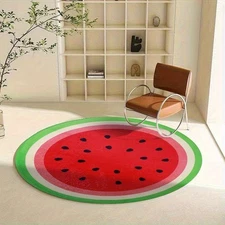 3ft Round Watermelon Pattern Mat - Non-Slip Plush Velvet Mat for Living Room, Be