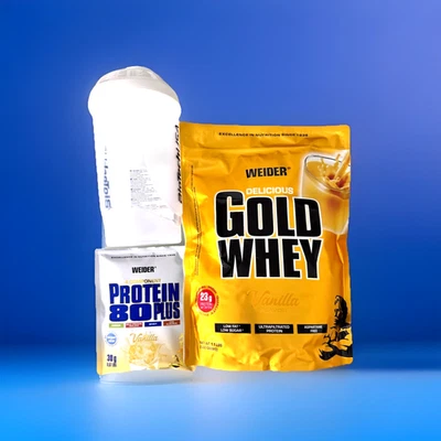 (39,90€/kg)Weider Delicious Gold Whey Molkenprotein Protein 500g+Probe+Shaker