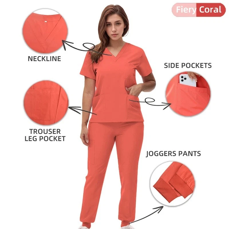 2025 Professional Medical Scrub Set For Women V-Neck Uniform Jogger Pants Gift - Image 3 of 4